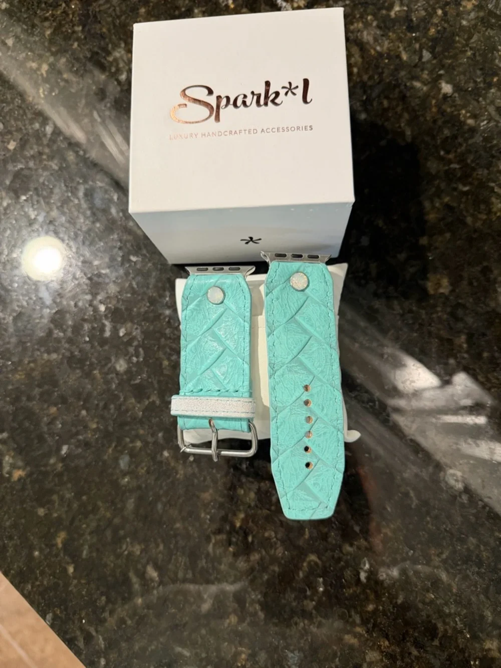 Spark*l Turquoise Textured Leather Apple Watch Band - Picture 2 of 4